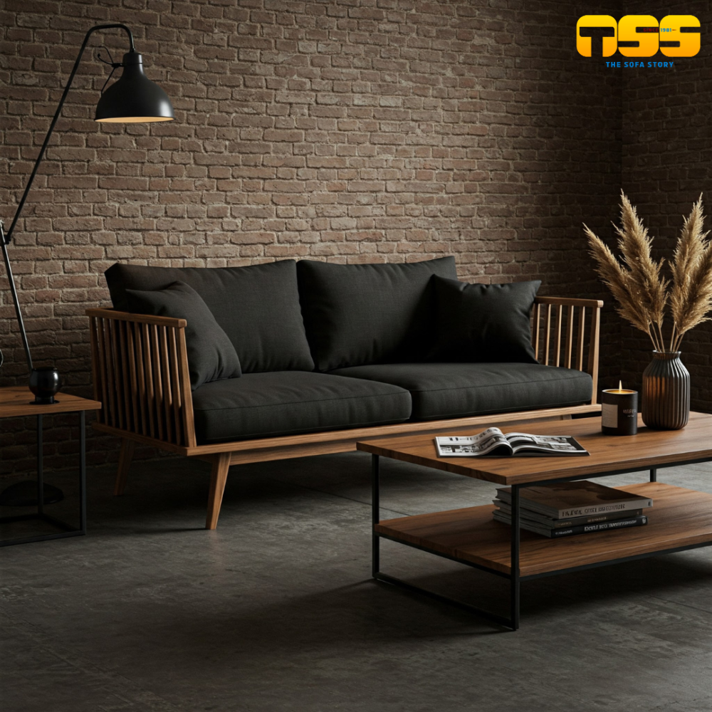 2 Seater Wooden Sofa (Black)