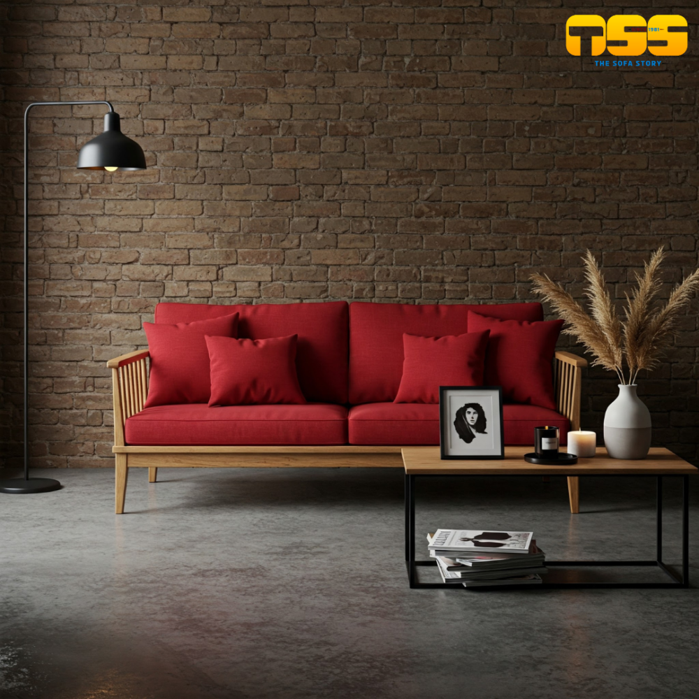 2 Seater Wooden Sofa (Cherry Red)