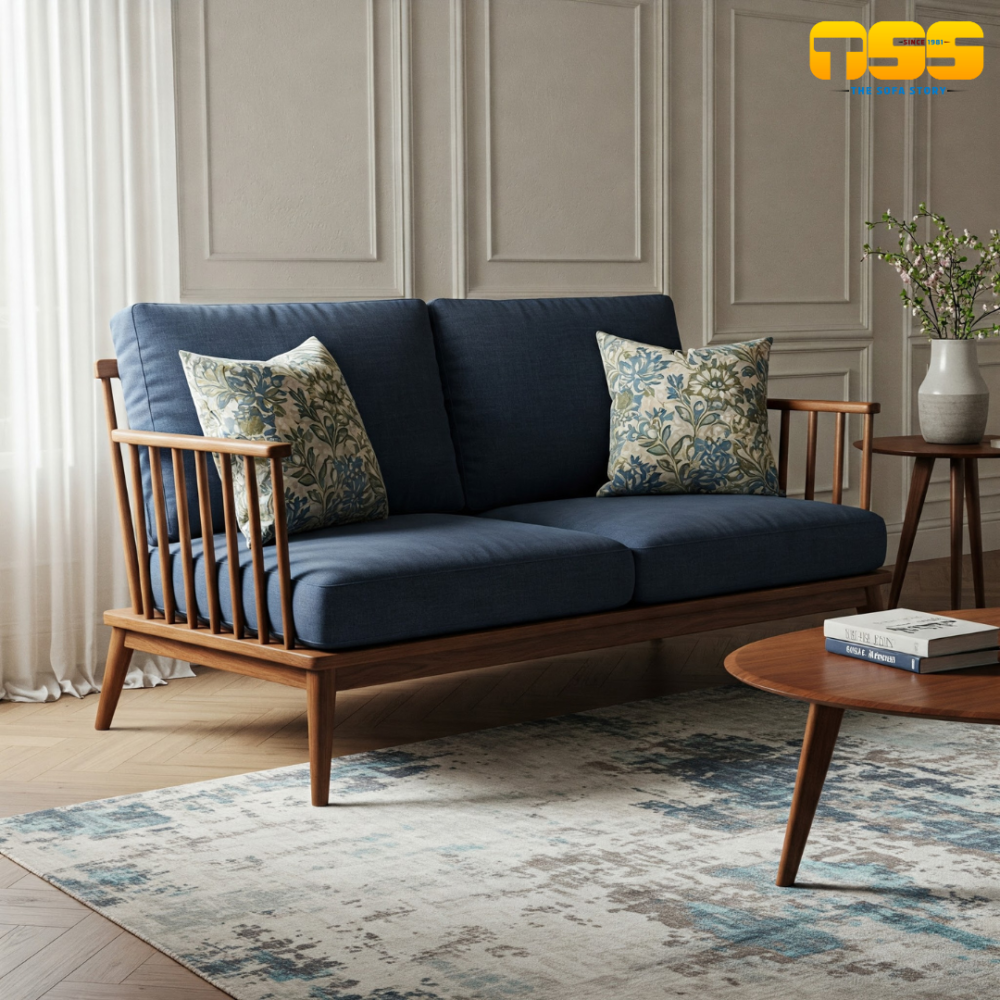 2 Seater Wooden Sofa (Navy Blue)