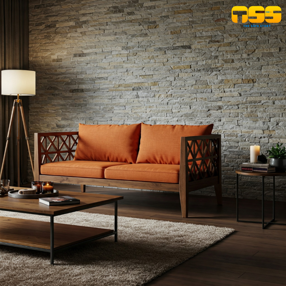 2 Seater Wooden Sofa (Orange)