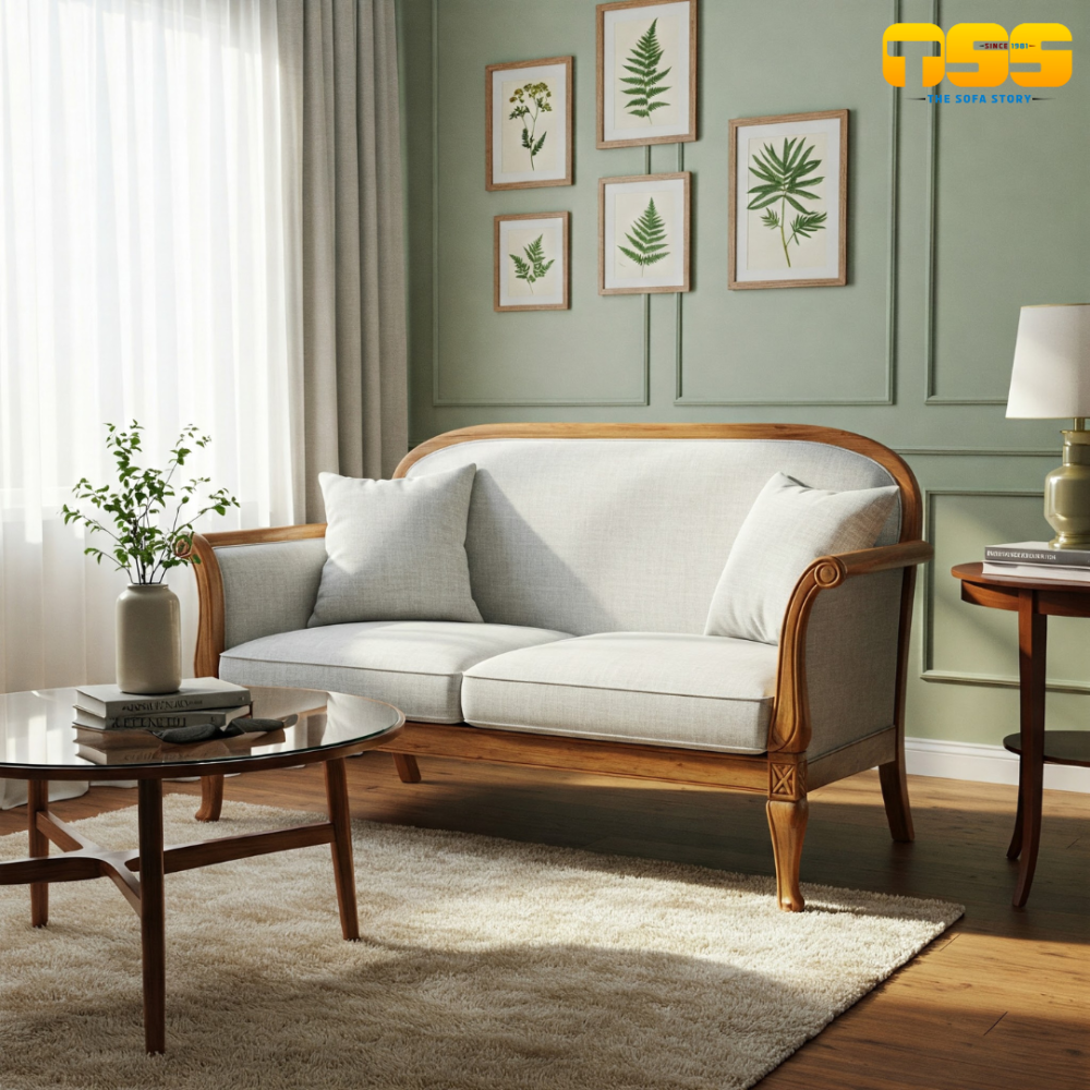 2 Seater Wooden Sofa (Pure White)