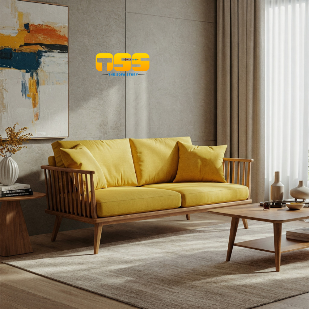 2 Seater Wooden Sofa (Yellow)