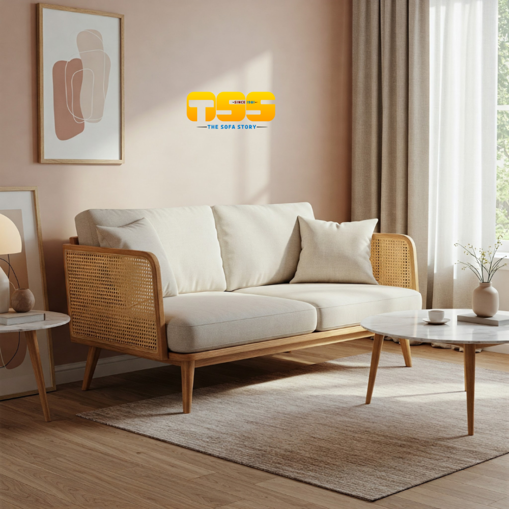 2 Seater Wooden Sofa (White)