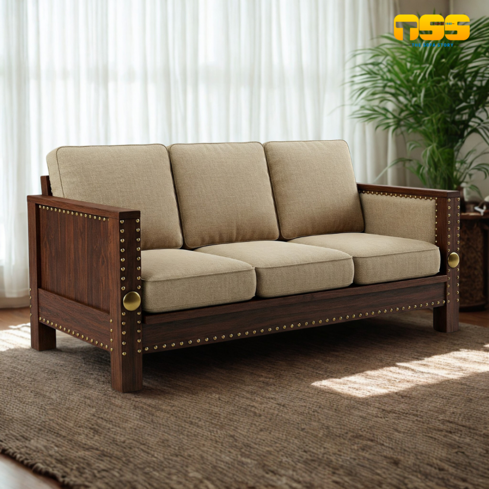 3 Seater Wooden Sofa (Beige)