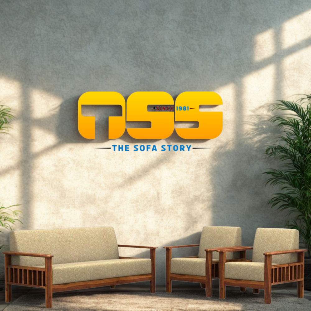 3 Seater Wooden Sofa Plus 2 Chairs (Cream)