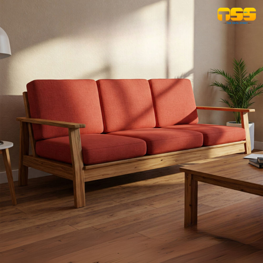 3 Seater Wooden Sofa (Red)