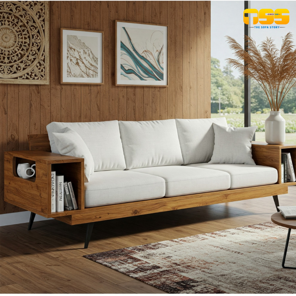 3 Seater Wooden Sofa (White)