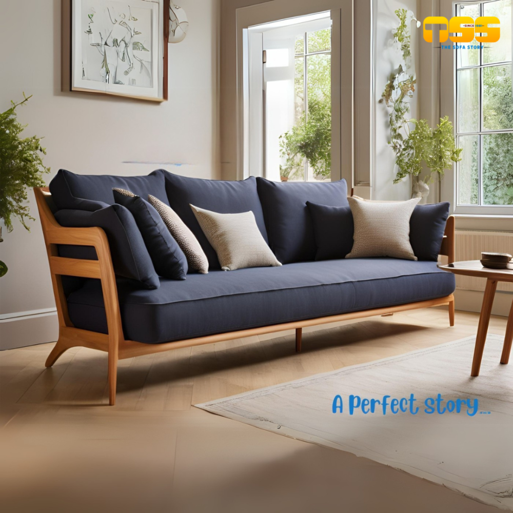 3 Seater Wooden Sofa (Navy Blue)