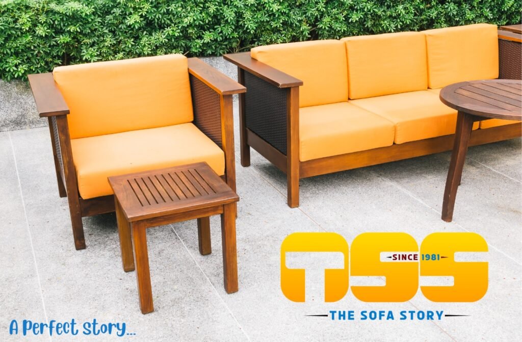 3 Seater plus 1 seater Chair wooden Sofa (Orange)