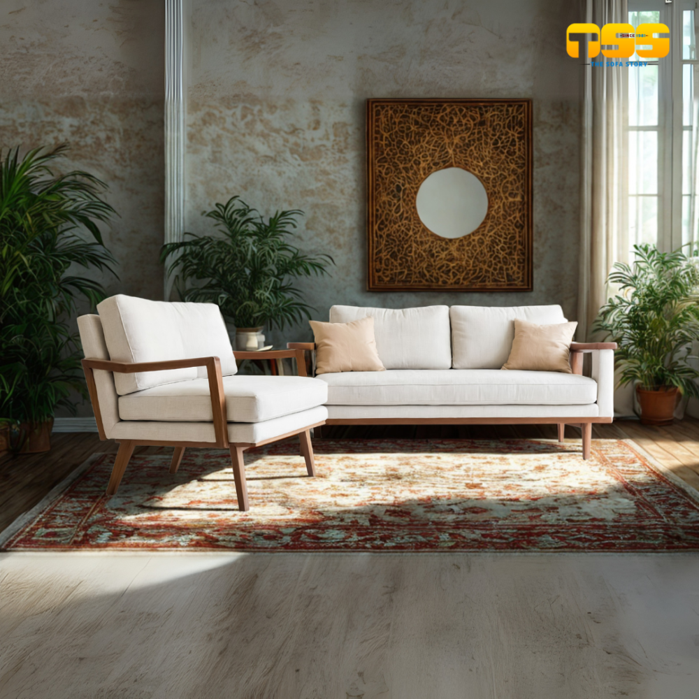 3 Seater Plus 1 Chair Wooden Sofa (White)