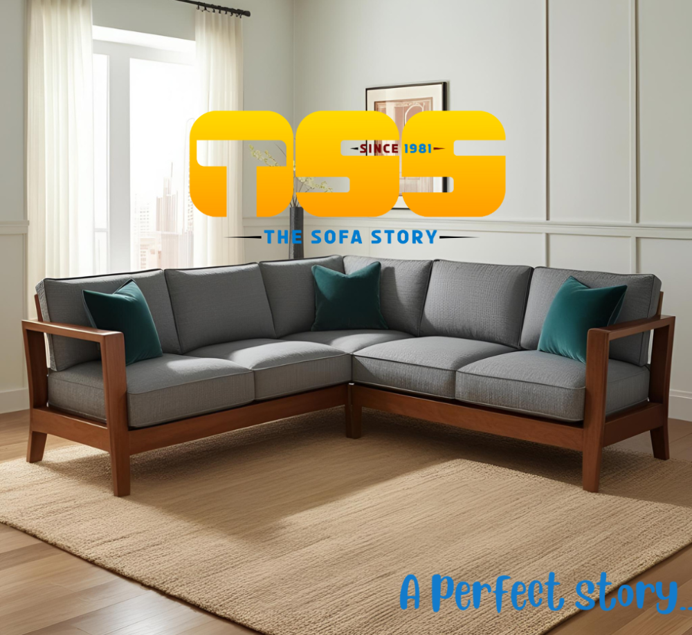 L Shaped Wooden  Sofa (Blue)
