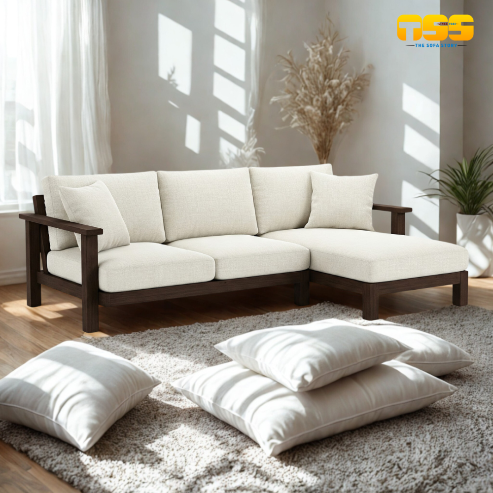L Shaped Wooden  Sofa (Pure White)