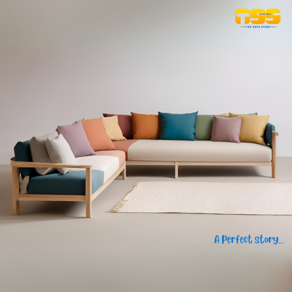 L Shaped Wooden  Sofa (Whitish Cream)