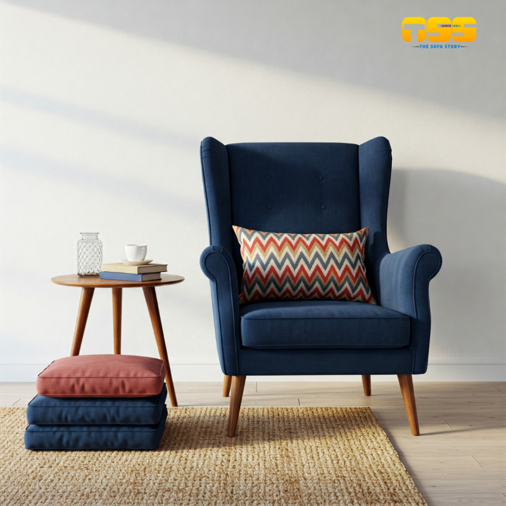 1 Seater Fabric Sofa (Navy Blue)