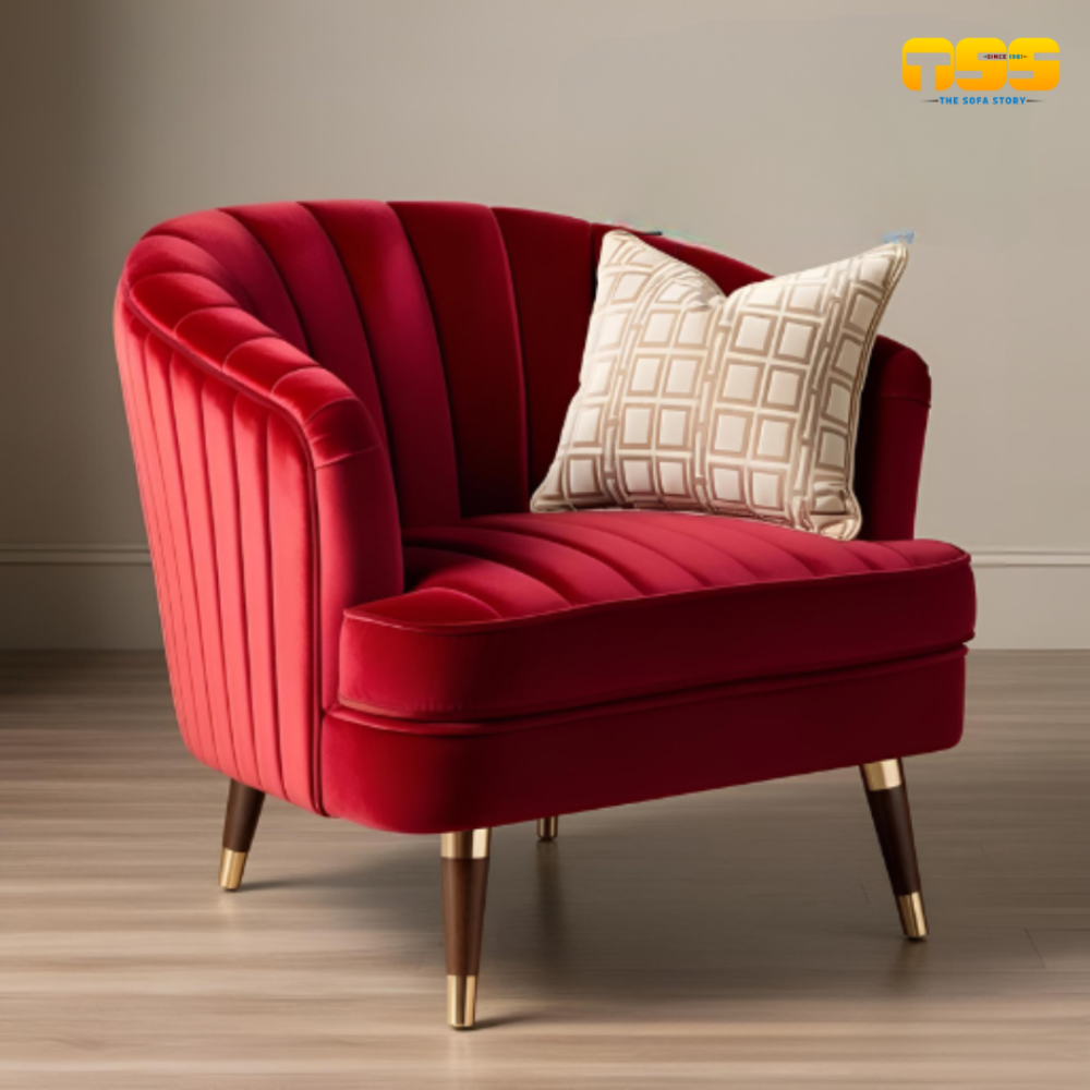 1 Seater Fabric Sofa (Red Velvet)