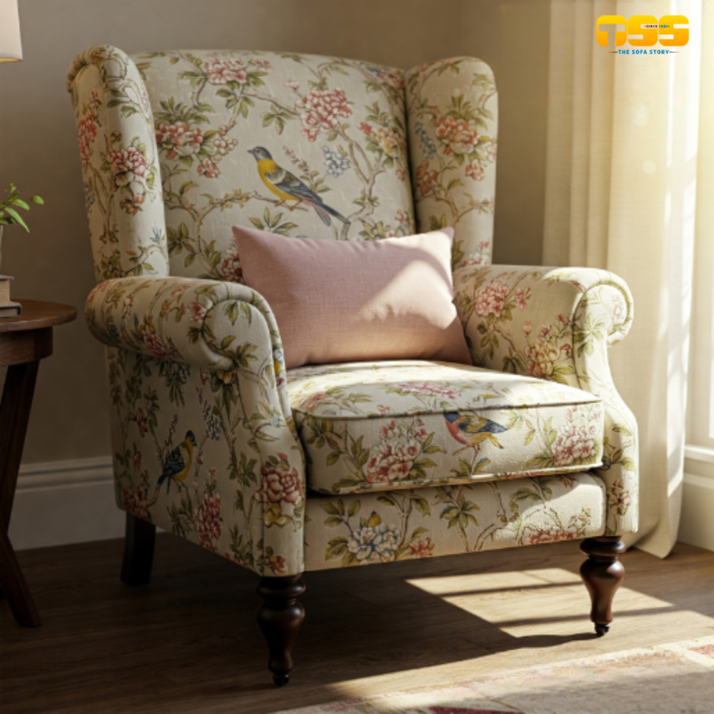 1 Seater Fabric Sofa ( White Floral)