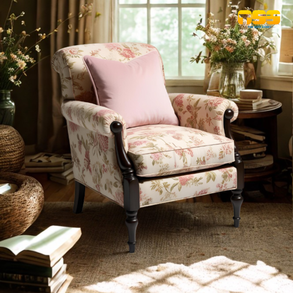 1 Seater Fabric Sofa (White Floral)