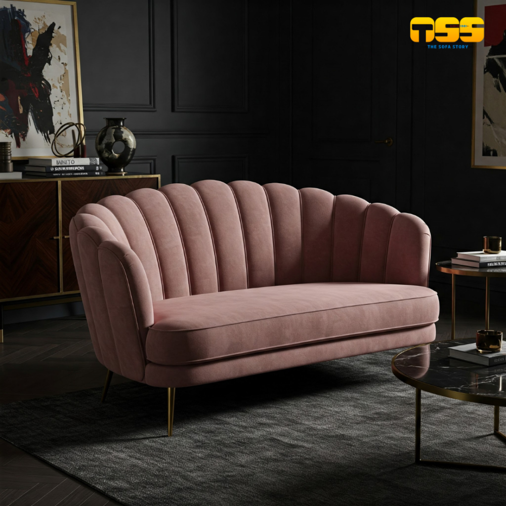 2 Seater Fabric Sofa (Light Pink)