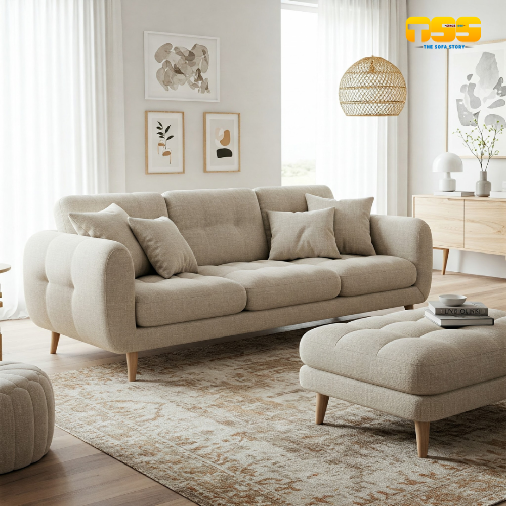 3 Seater Fabric Sofa (Beige)