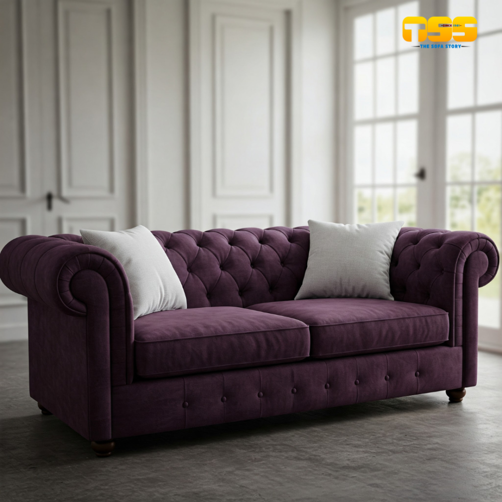 3 Seater Fabric Sofa (Dark Purple)