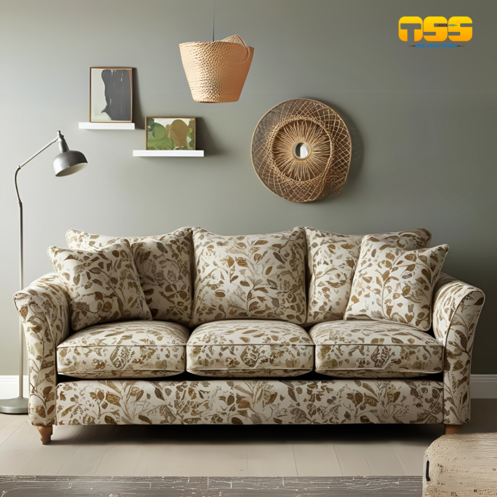 3 Seater Fabric Sofa (Floral cream)