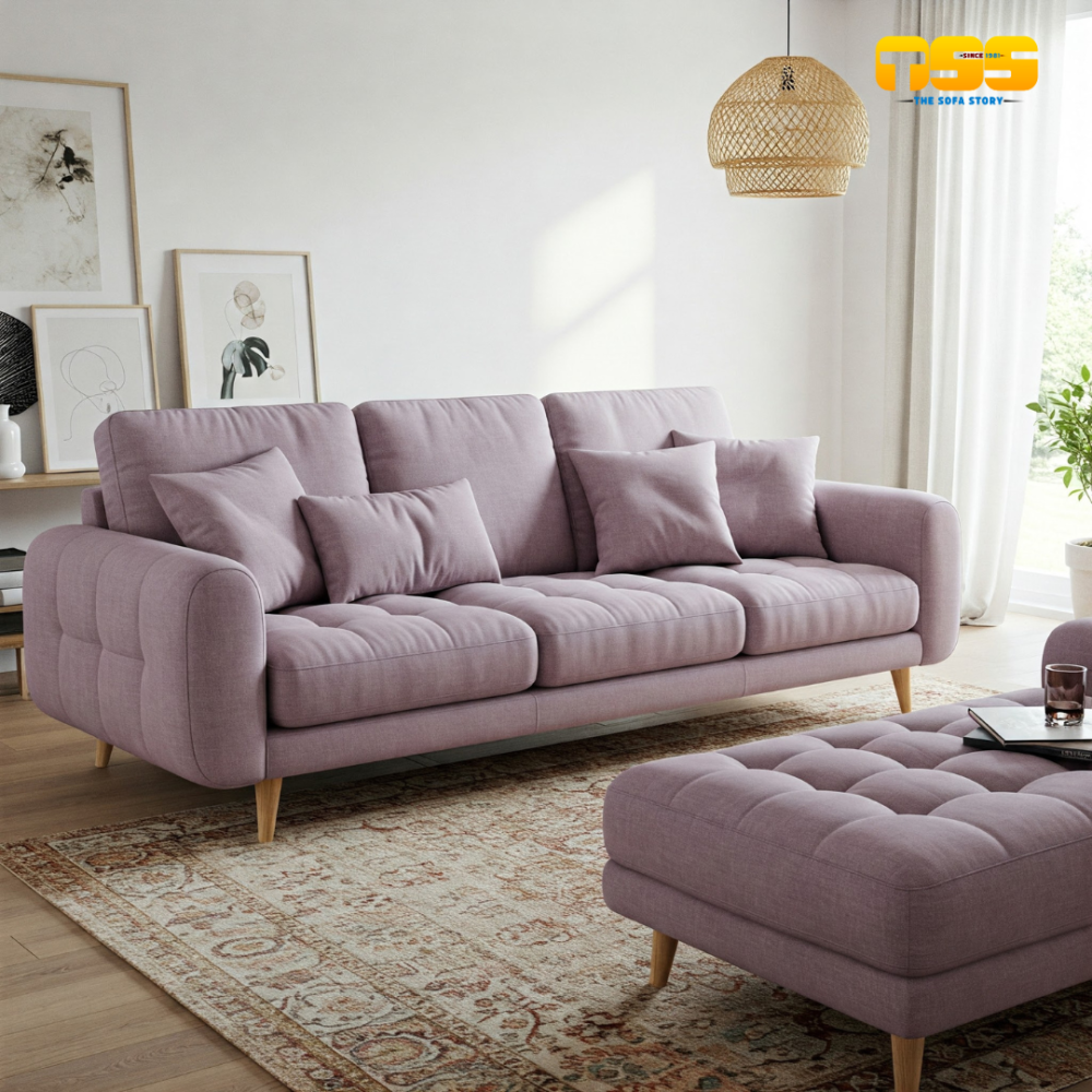 3 Seater Fabric Sofa (Light Purple)