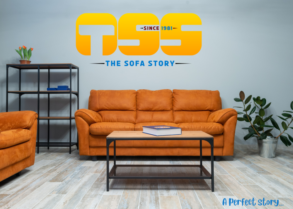3 Seater Fabric Sofa (Orange leather )