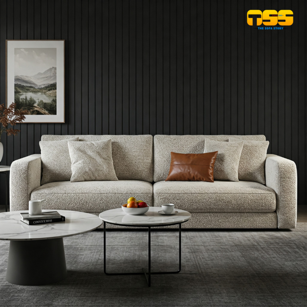 3 Seater Fabric Sofa (Peach White)