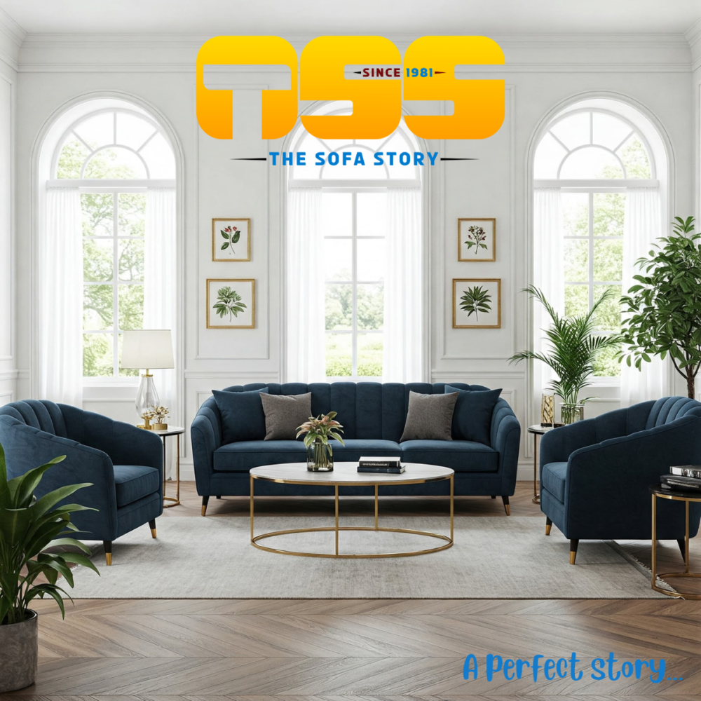 3 Seater Living Sofa With 2 Lounge Chairs (Blue)