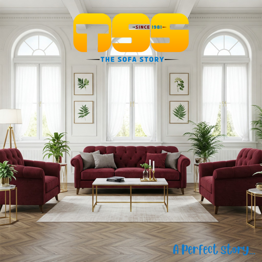 3 Seater Living Sofa With 2 Lounge Chairs (Maroon)