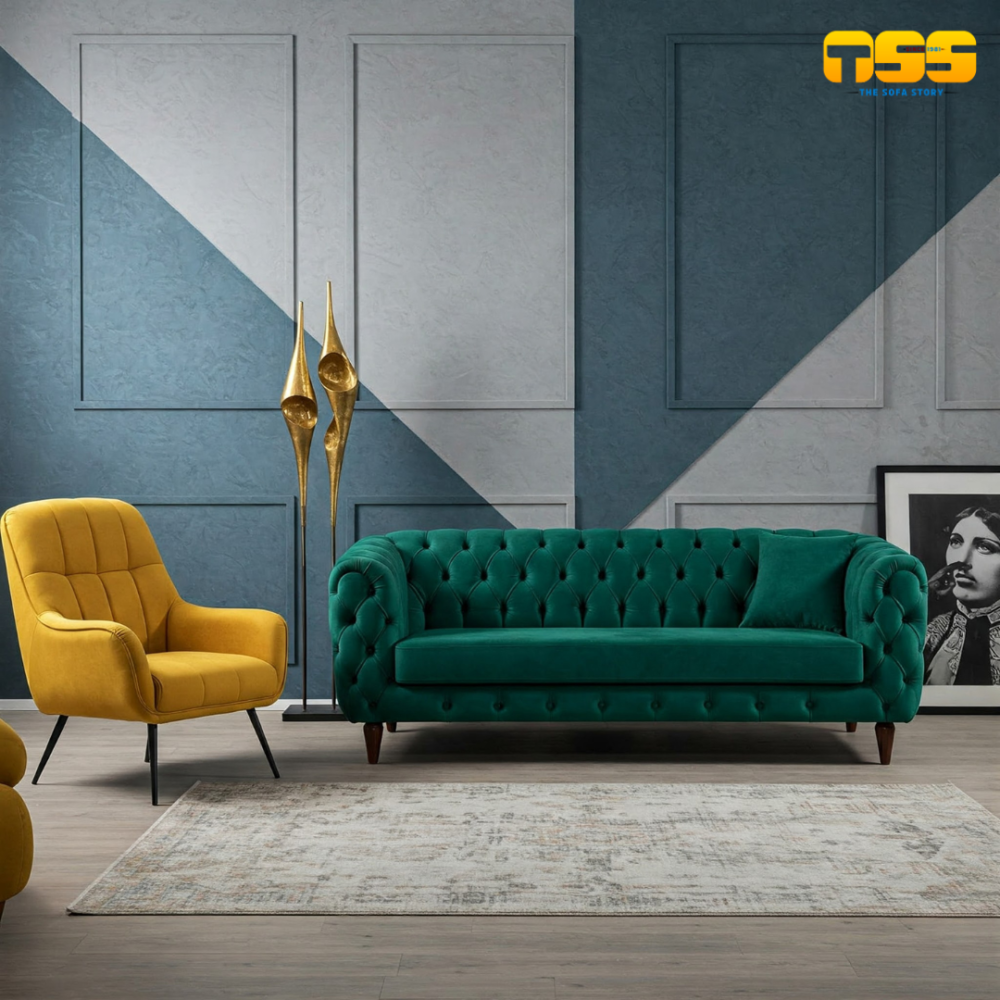 3 Seater Fabric Sofa with 1 Lounge chair (Emerald Green)