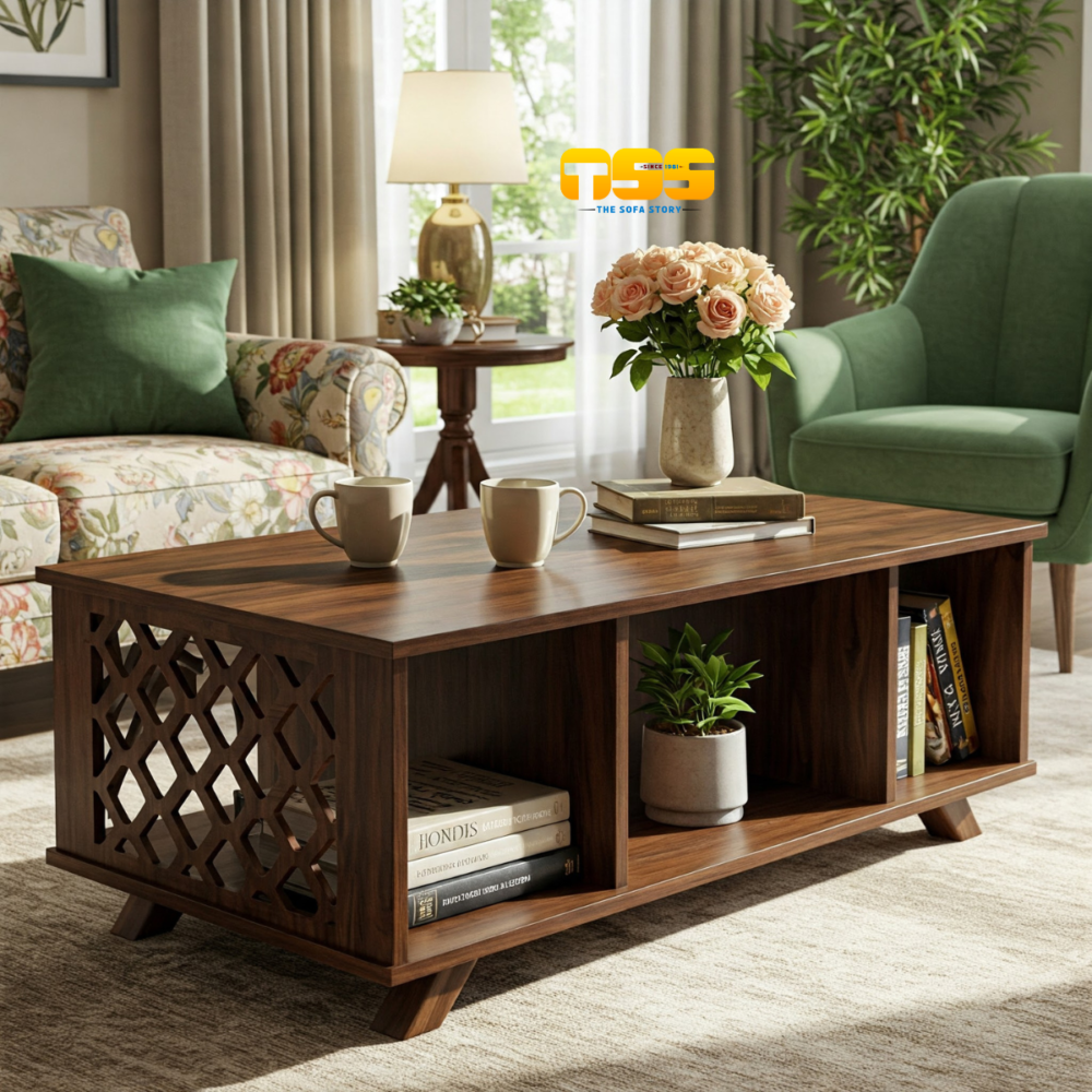 Center Table Wooden With Storage (Dark Brown DB11)