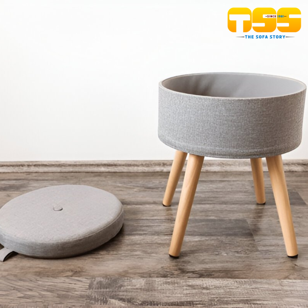 Designer Ottomans (Grey Round)