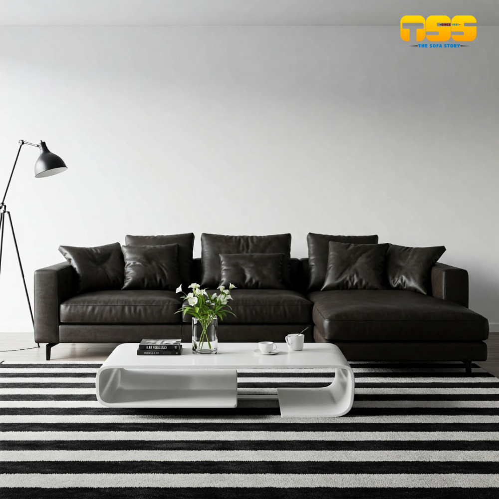 L Shaped fabric Sofa (Black Leather)
