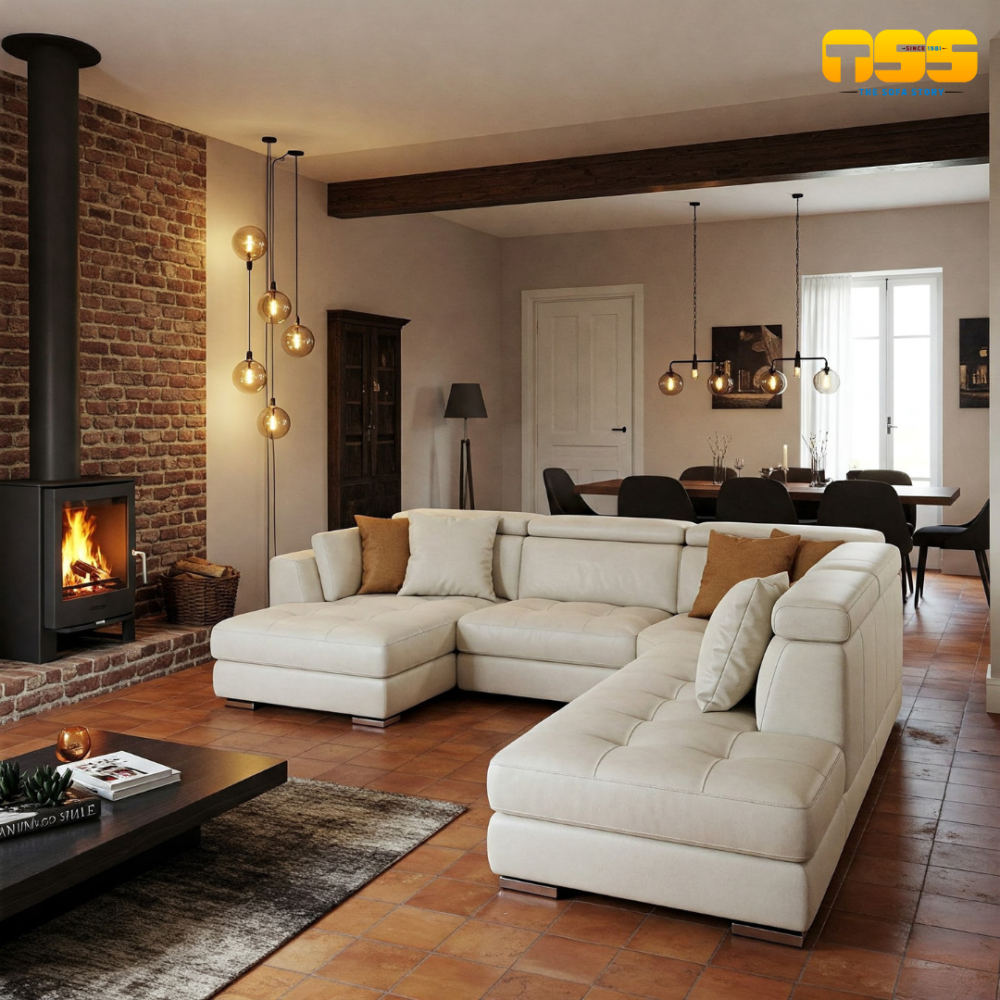 L Shaped fabric  Sofa (Pure White)
