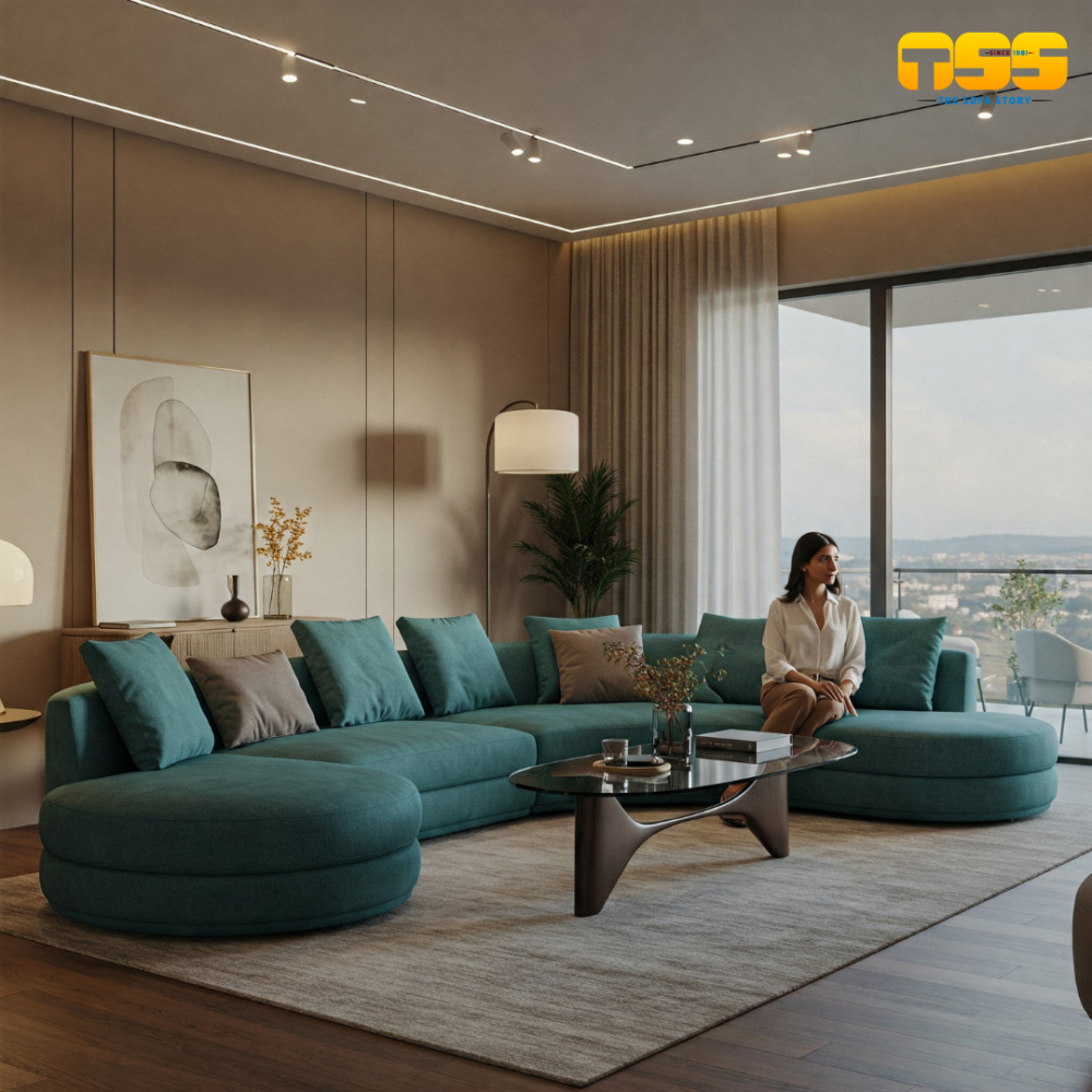 L Shaped fabric Sofa (Teal Green)