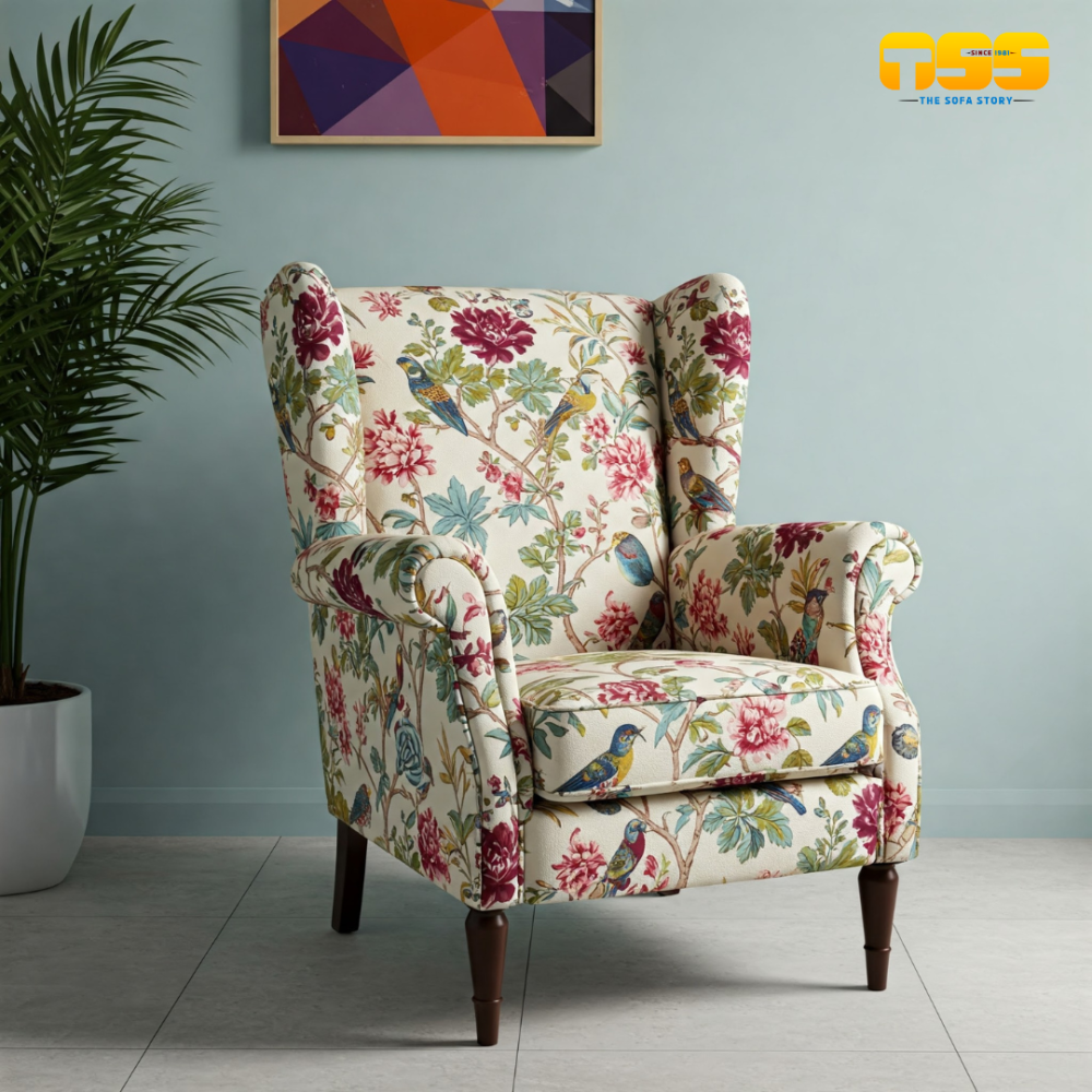 Wing Chair (Beige Floral)