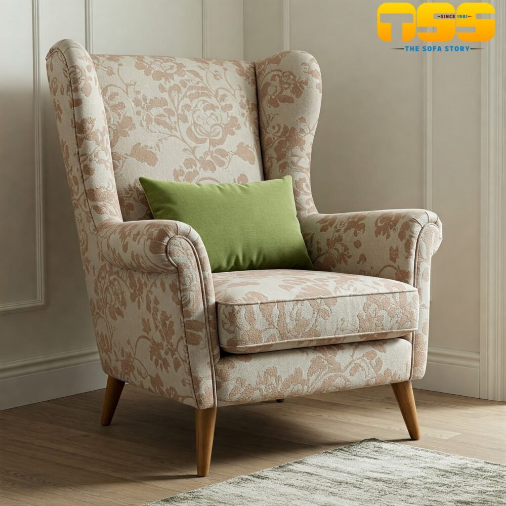 Wing Chair (Cream Floral)
