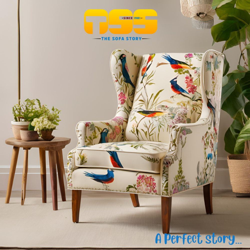 Wing Chair (White Floral)