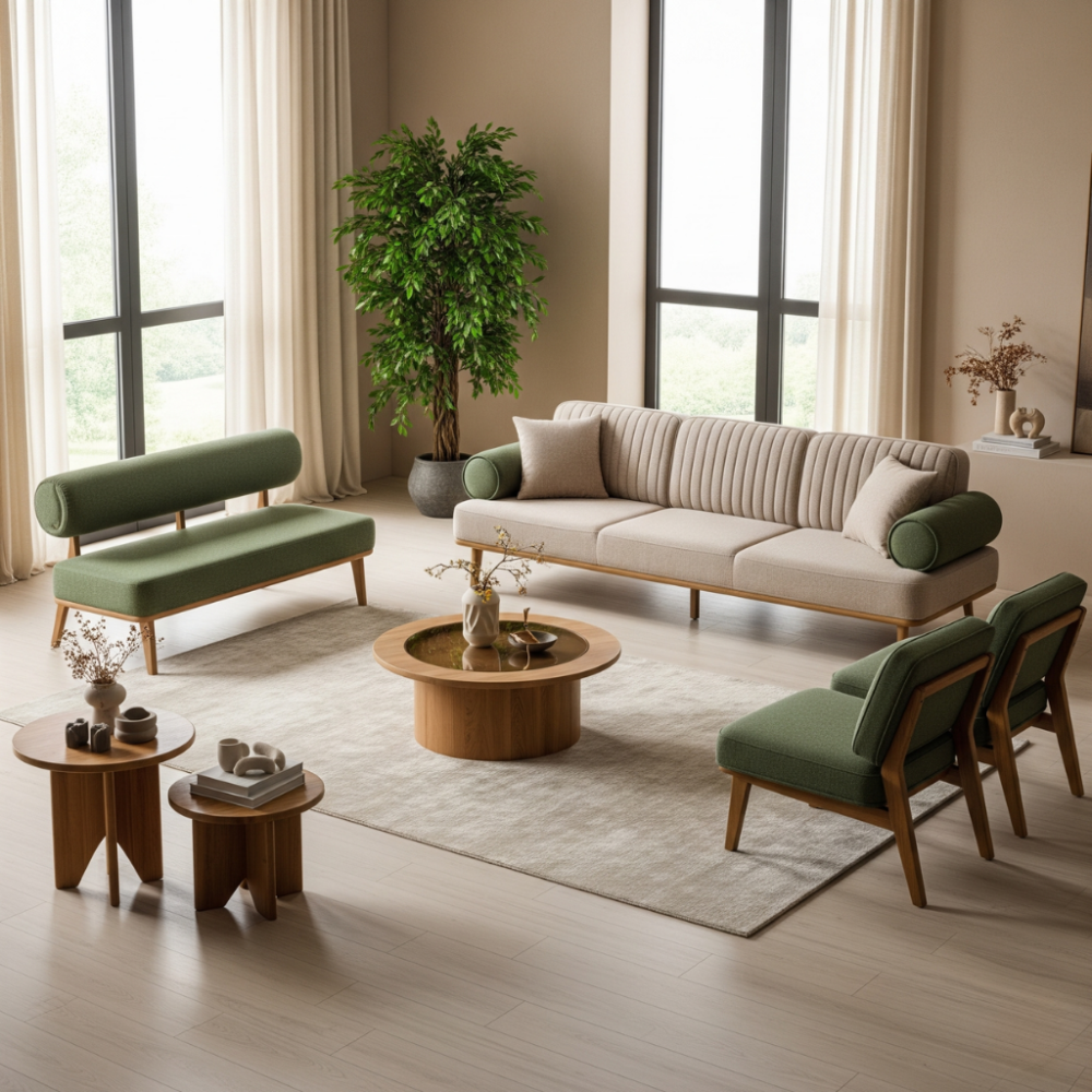 Ultra Lux Sofa 3+1+1+2 (Cream ,Pista)