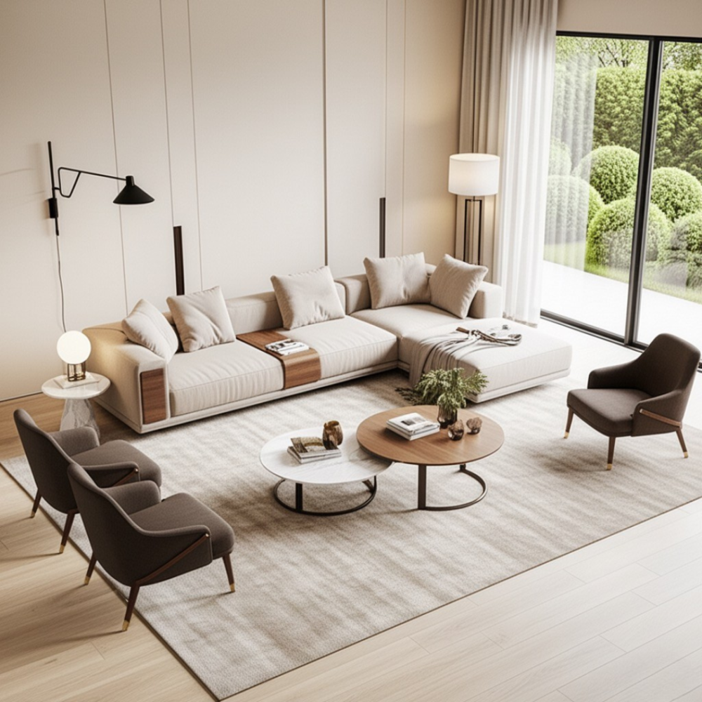 Ultra Lux Sofa 3+1+1+1 (Beige and Brown)